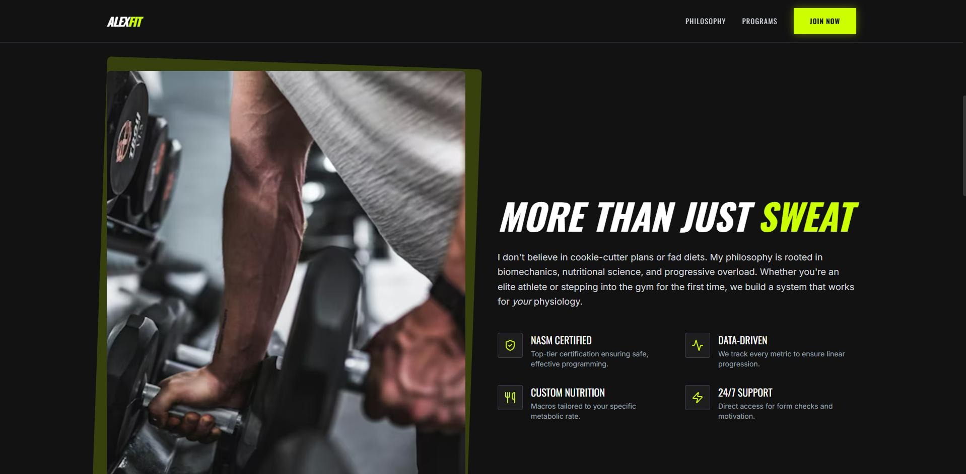 Alex Fit portfolio website screenshot